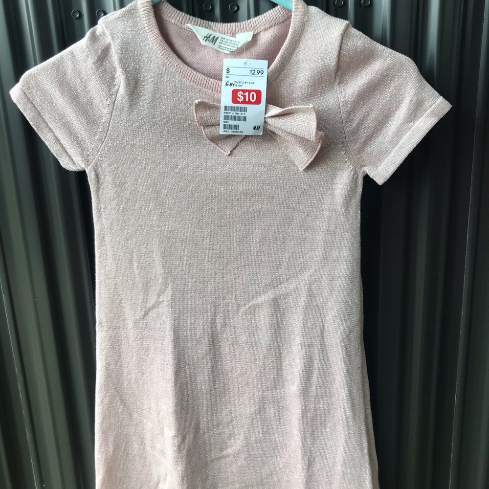 H&M Girls Sweater Dress Sz 6/8 beige sparkle NWT